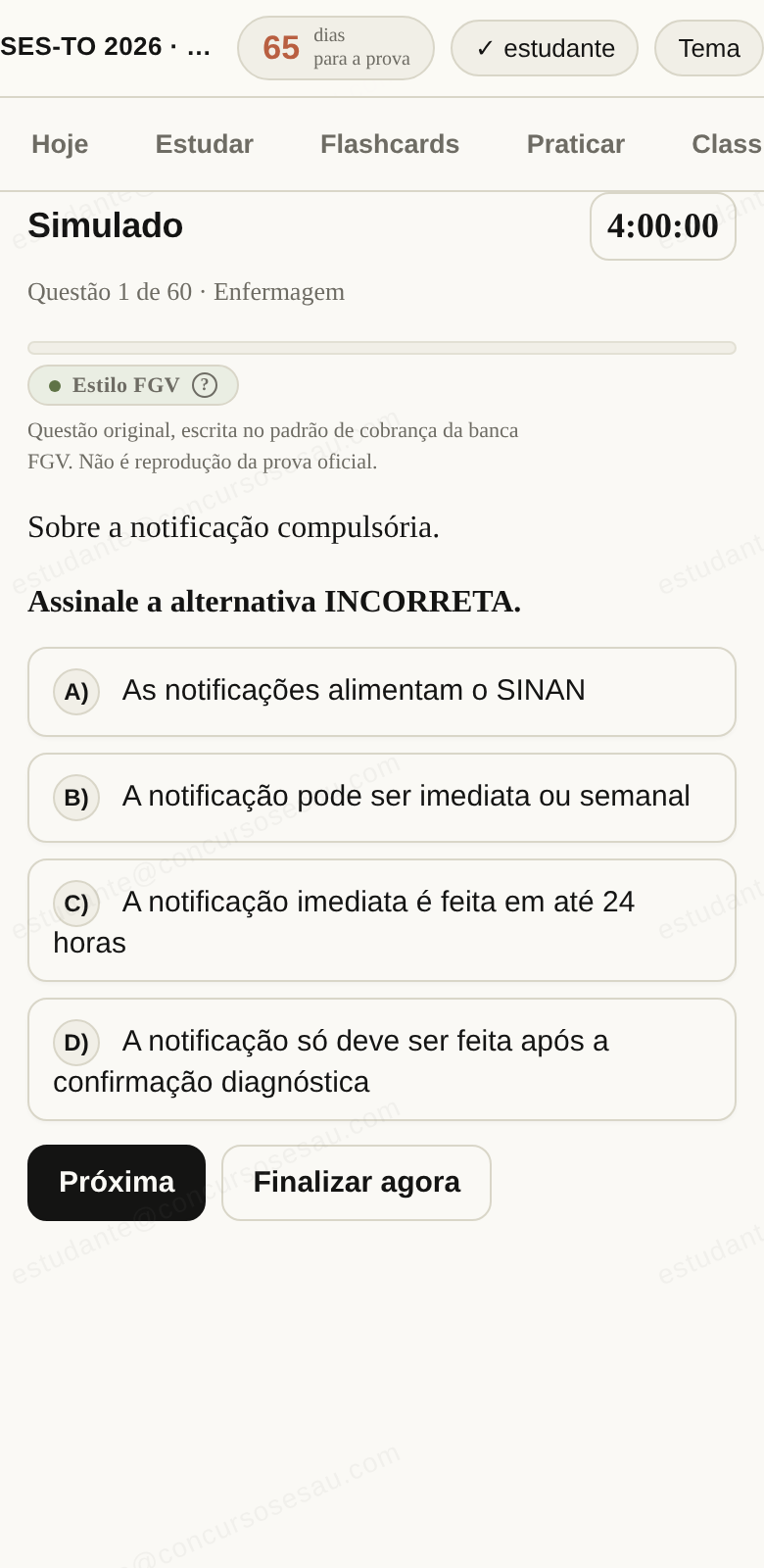 Simulado cronometrado com 60 questões no formato da prova